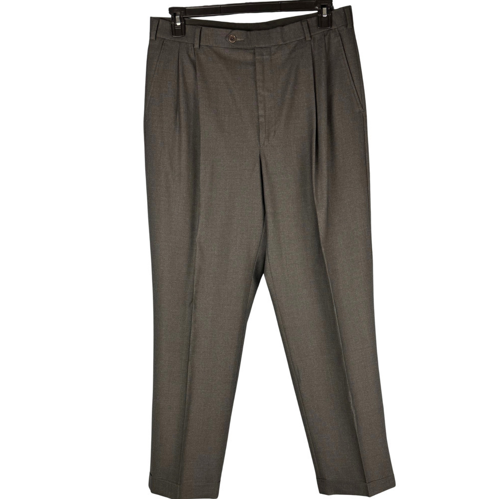 Brooks Brothers 346 Mens Stretch Wool‎ Blend Pleated Cuffed Dress Pants Sz 36x31
